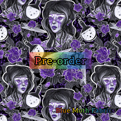 PRE-ORDER. Fierce Witch Faux leather / vinyl fabric. 39x130cm