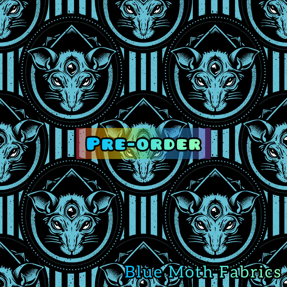 Teal Rats PRE-ORDER. Rat Head teal fabric. By METER – BlueMothFabrics