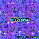 PRE-ORDER. Familiars Sphynx Cat purple fabric. By METER - BlueMothFabrics