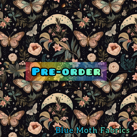 PRE-ORDER. Floral Butterfly Faux leather / vinyl fabric. 39x130cm