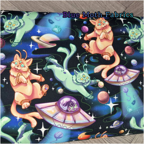 UFO space cats 250gsm cotton canvas fabric