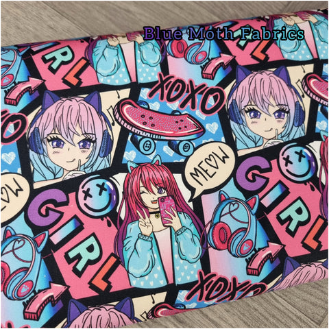 Kawaii Anime Girl 250gsm cotton canvas fabric