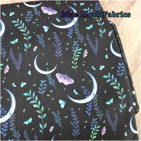 Floral Moth Moon 250gsm cotton canvas fabric