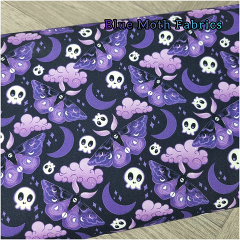 Purple Goth Moth 250gsm cotton canvas fabric
