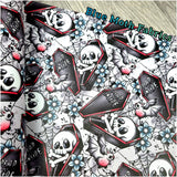 Dead Inside Skulls Faux leather / vinyl fabric. 39x66cm roll