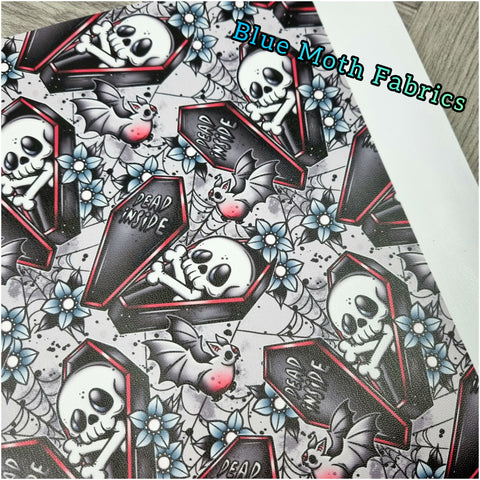 Dead Inside Skulls Faux leather / vinyl fabric. 39x66cm roll