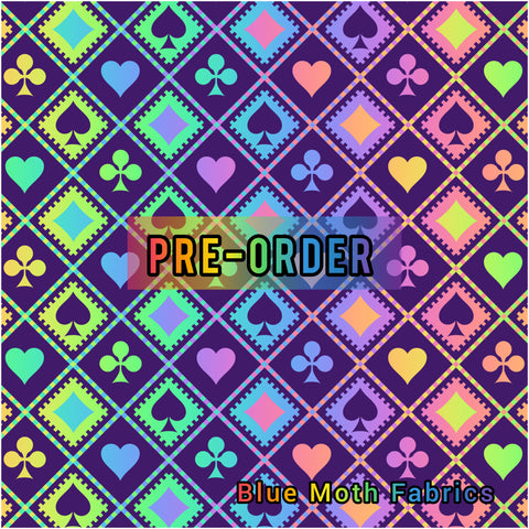 PRE-ORDER. Neon Rainbow Ace Pattern dark fabric. By METER - BlueMothFabrics