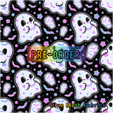 PRE-ORDER. Cute Batty Ghost Faux leather / vinyl fabric. 39x130cm