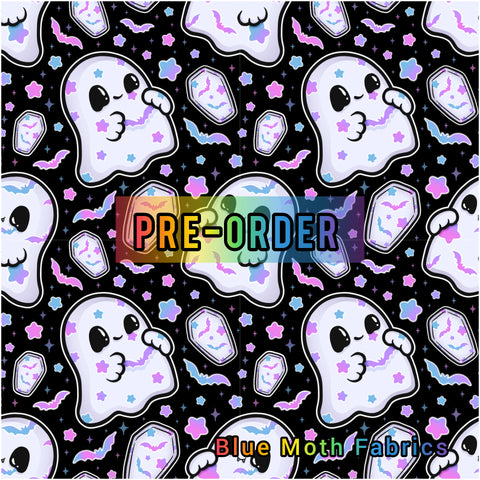 PRE-ORDER. Cute Batty Ghost Faux leather / vinyl fabric. 39x130cm