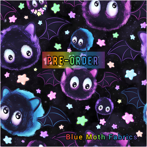 PRE-ORDER. Cute Bats and stars Faux leather / vinyl fabric. 39x130cm