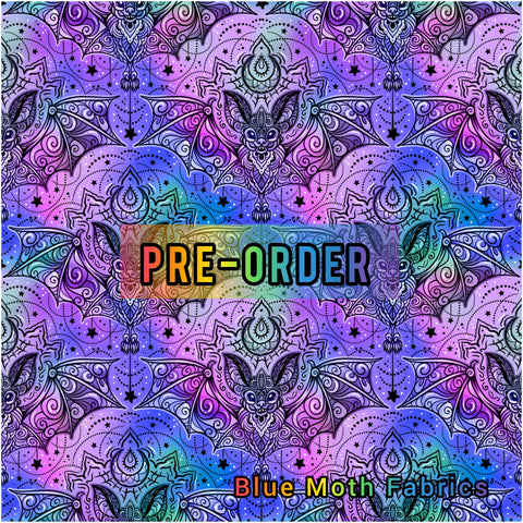 PRE-ORDER. Doodle rainbow bats fabric. By METER - BlueMothFabrics