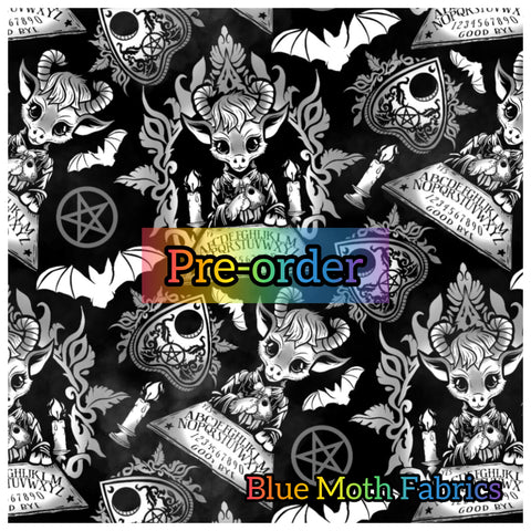 PRE-ORDER. Baphomed lady ouija Monochrome faux leather / vinyl fabric. 39x130cm