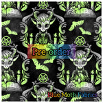 PRE-ORDER. Baphomed Lady Green fabric. By METER - BlueMothFabrics