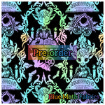 PRE-ORDER. Baphomed lady ouija rainbow faux leather / vinyl fabric. 39x130cm