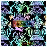 PRE-ORDER. Baphomed lady ouija rainbow faux leather / vinyl fabric. 39x130cm