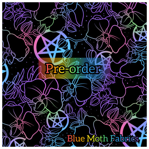 PRE-ORDER. Orchid Outlines rainbow fabric. By METER