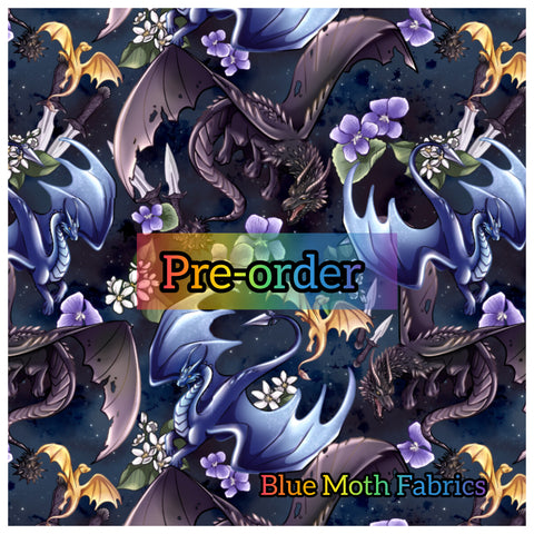 PRE-ORDER. Dragons fabric. By METER - BlueMothFabrics
