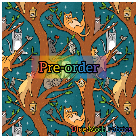 PRE-ORDER. Cats in trees fabric. By METER