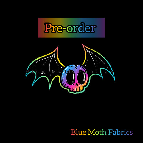 PRE-ORDER. PANEL Bat skull rainbow Faux leather / vinyl fabric. 30x30cm