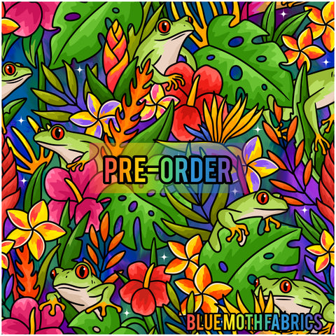 PRE-ORDER. Tropical Frogs fabric. By METER