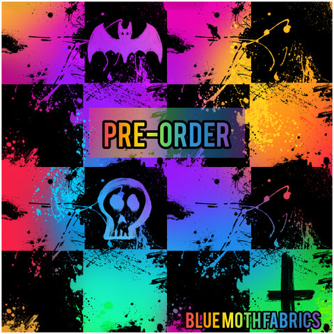 PRE-ORDER. Skull Bat checkerboard fabric. By METER