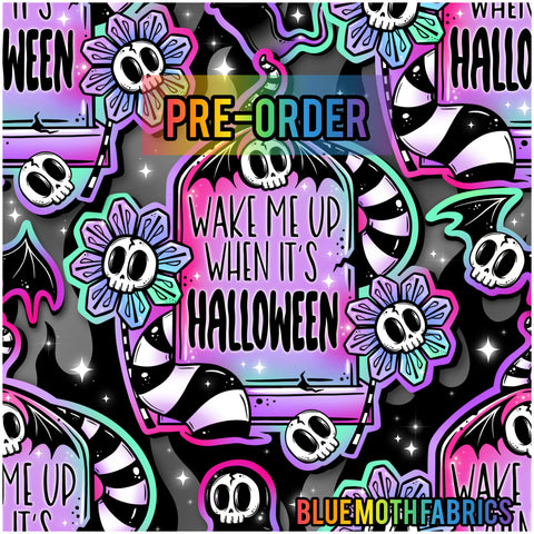 PRE-ORDER. Wake me up when its Halloween faux leather / vinyl fabric. 39x130cm