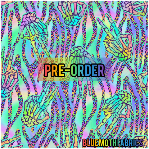 PRE-ORDER. Rainbow Skeleton Hand fabric. By METER