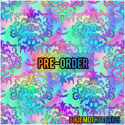 PRE-ORDER. Rainbow Damask Skull 2 fabric. By METER