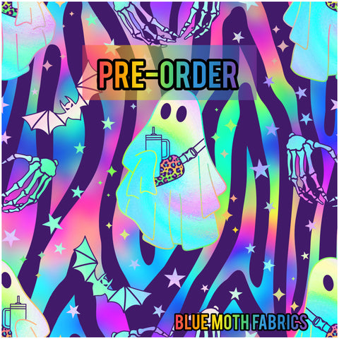 PRE-ORDER. Rainbow Halloween ghosts fabric. By METER