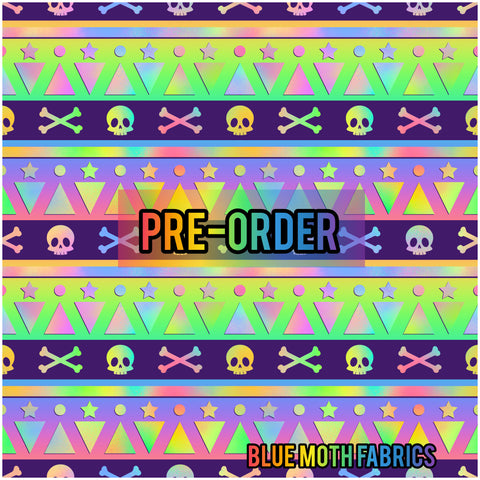 PRE-ORDER. Rainbow skull stripes purple fabric. By METER