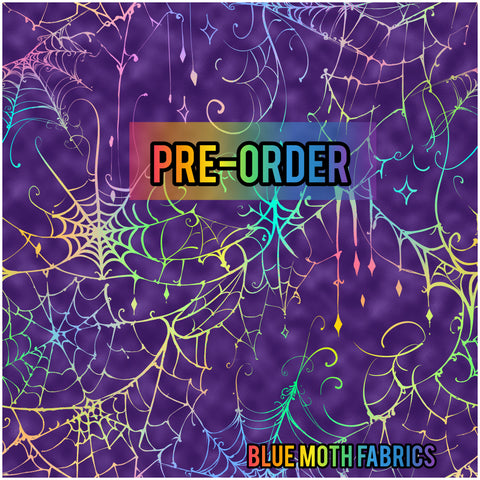 PRE-ORDER. Rainbow purple spiderweb fabric. By METER