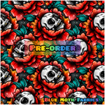 PRE-ORDER. Red Peony Skull fabric. By METER