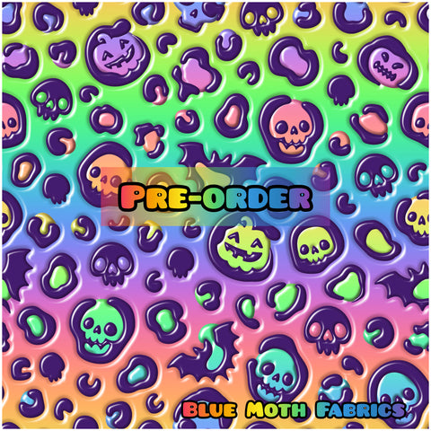 PRE-ORDER. Spooky Rainbow Leopard faux leather / vinyl fabric. 39x130cm