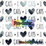 PRE-ORDER. I love cats white fabric. By METER