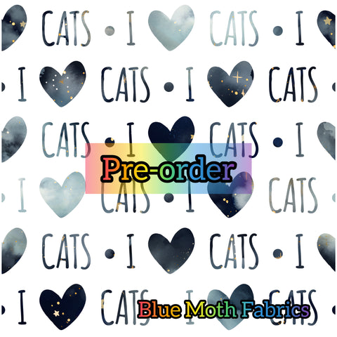 PRE-ORDER. I love cats white fabric. By METER