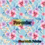 PRE-ORDER. Watercolour flowers blue fabric. By METER