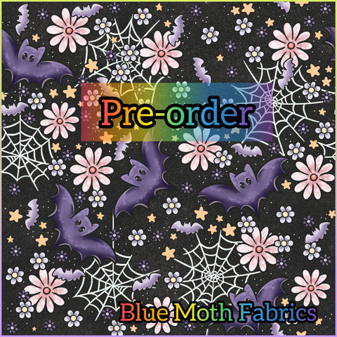 PRE-ORDER. Spooky Cute Bats faux leather / vinyl fabric. 39x130cm