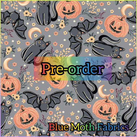 PRE-ORDER. Halloween Cats and Bats fabric. By METER