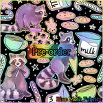 PRE-ORDER. Raccoon Christmas rainbow fabric. By METER