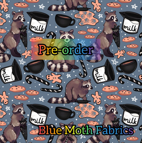 PRE-ORDER. Raccoon Christmas fabric. By METER