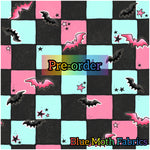 PRE-ORDER. Bats Checkerboard pink blue fabric. By METER