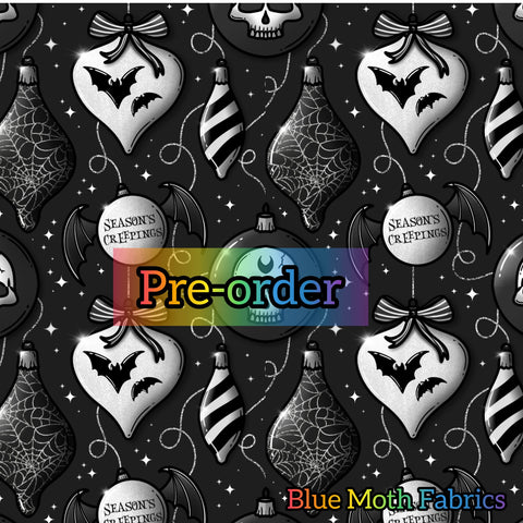 PRE-ORDER. Spooky Christmas Baubles fabric. By METER