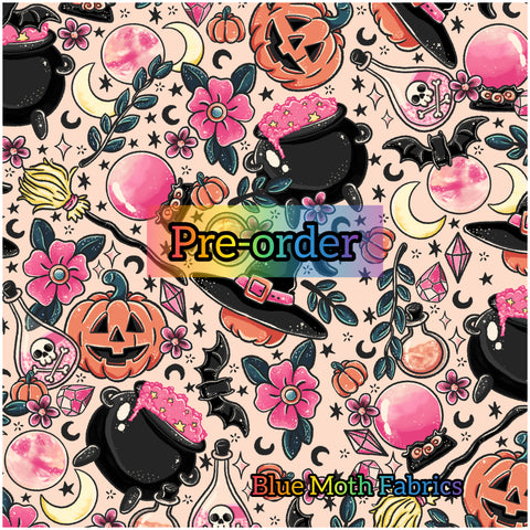 PRE-ORDER. Pink Halloween 2. faux leather / vinyl fabric. 39x130cm