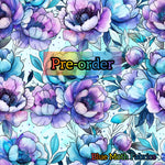 PRE-ORDER. Peony watercolor light faux leather / vinyl fabric. 39x130cm