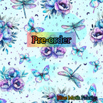 PRE-ORDER. Peony Dragonfly blue fabric. By METER