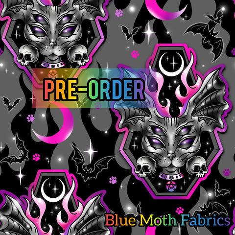 PRE-ORDER. Devil Bat Cat fabric. By METER