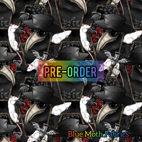 PRE-ORDER. Plague Doctor Rat red roses fabric. By METER