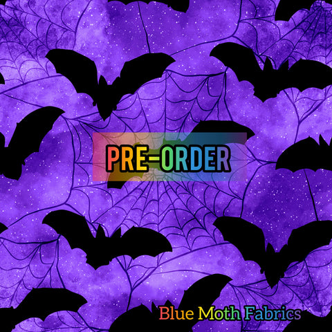 PRE-ORDER. Purple spiderweb bat fabric. By METER