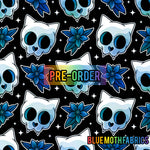 PRE-ORDER. Cat skull blue fabric. By METER