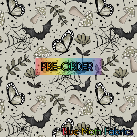 PRE-ORDER. Cottagecore Bats faux leather / vinyl fabric. 39x130cm